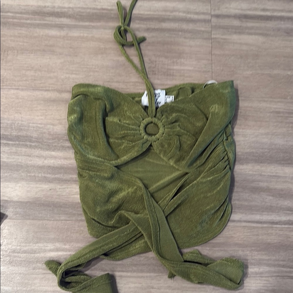 Princess Polly Olive Green Velvet Crop Top